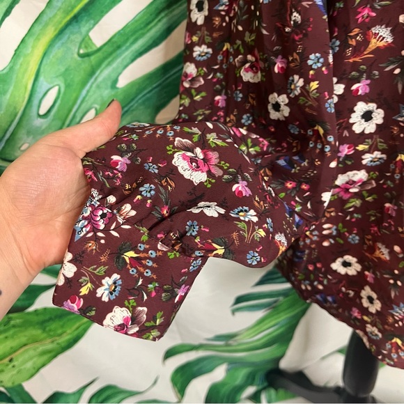 Elie Tahari Small Brown Maximalist Retro Floral Button Front Cottagecore Blouse - Picture 8 of 13